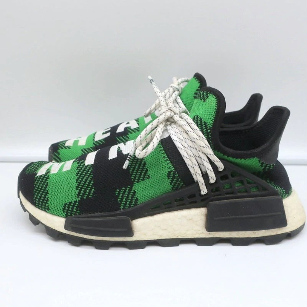 Adidas Pharrell x Billionaire Boys Club NMD Hu Trail Green Plaid Sneakers Size 7 - Picture 6 of 11